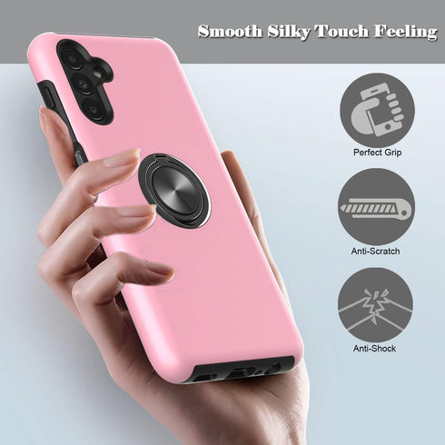 for Samsung Galaxy A13 5G Phone Case with Soft TPU Screen Protector, Ring Holder Kickstand Dual Layer Protective Slim Hard Shockproof Stand Non-Sl...
