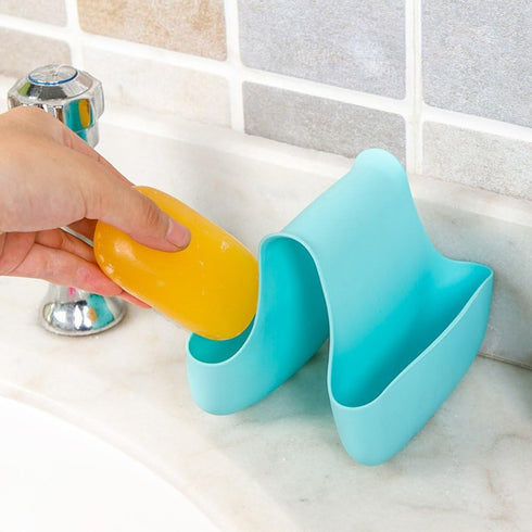 3 Pack Saddle Silicone Sink Caddy, Sponge Soap Brush Holder Basket Organizer Storage for Kitchen (Blue, Green, Pink)...