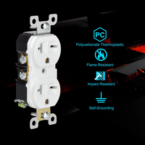 Duplex Electrical Receptacle Outlets, 20Amp 250V Wall Outlet Straight Blade Receptacle, 2 Pole 3 Wire, 20A 250V Outlet, 6-20R/6-15R, White, 1-Pack...