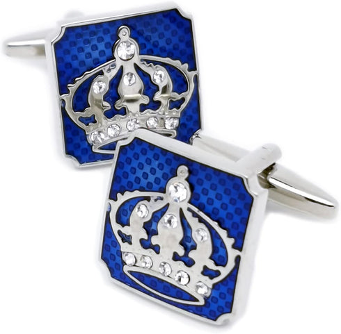 Blue Square Royal Crown Crystal Cuff Links for Men Lady in Gift Box Unisex Metal Cufflinks for Business Wedding Anniversary...