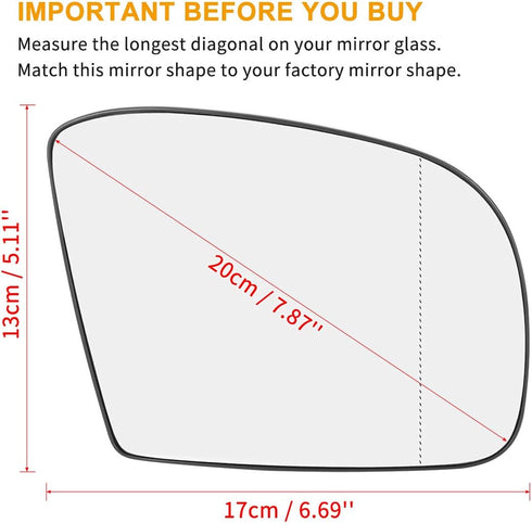 X AUTOHAUX Mirror Glass Heated with Backing Plate Passenger Side Right Side Rear View Mirror Glass for Mercedes-Benz GL320 GL450...