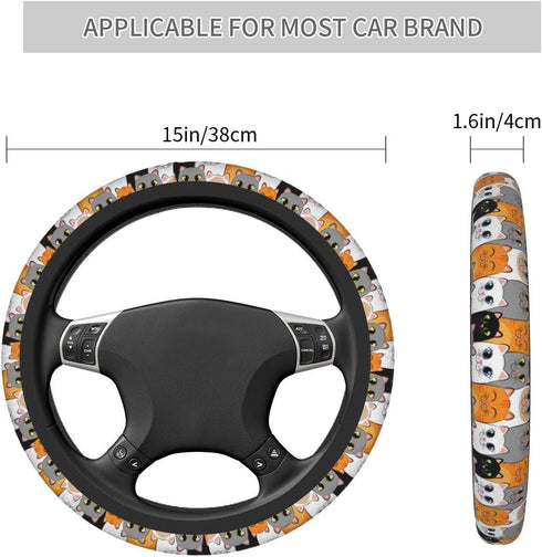 Delerain Cute Cats Kittens Steering Wheel Covers, Anti Slip Elasticity Car Accessories Steering Wheel Protector Universal 15 Inch for Women Man...