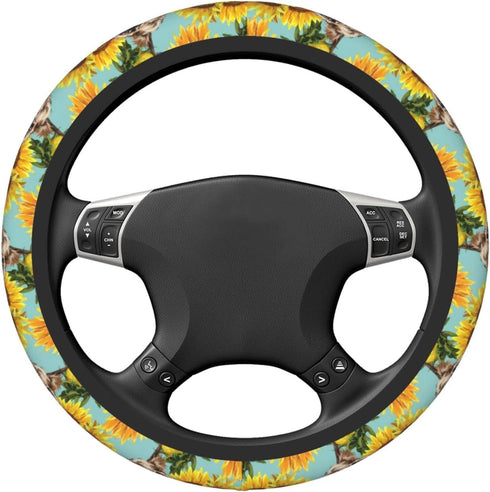 Highland Cow With Sunflower Elastic Steering Wheel Cover, Universal 15 Inch Fit, Neoprene Rubber Car Steering Wheel Covers, Anti-Slip Car Accessor...