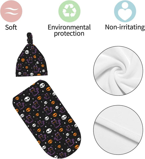 Halloween Bat Cat Baby Stuff Swaddle Blankets Baby Wrap Baby Newborn Receiving Blanket Soft Sleep Sacks Stretchy with Hat Set Gift for Infant Boy ...