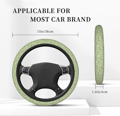 Cute Steering Wheel Cover for Women Girls, Mushrooms Olive Green Steering Wheel Cover with 4 Pieces Cute Flowers Car Air Vent Clips, Car Decoratio...