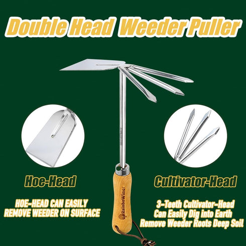 Innovative Weeder Puller Garden Hand Tool - with Double Head (Hoe & Cultivator) - for Easy Remove Weeders & Loosing Soil...