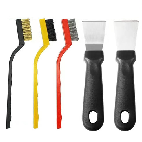 2Pcs Cleaning Scraper for Ovens, Stoves, Induction Hob, Stainless Steel Multi-Kitchen Scraperwith 3Pcs Stainless Steel Brass Nylon Brush ,Straight...