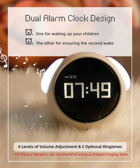 Kids Alarm Clock, Dual Alarm Setting, Adjustable Brightness Night Light, Voice-Activated,Temperature Detection, Wake-up Alarm Clock, Toy and Gift ...