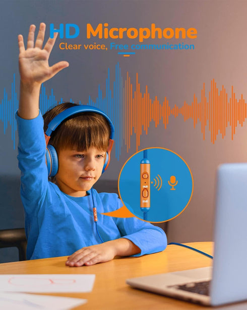 Kids Headphones Wired Toddler Headphones with Microphone, Over-Ear Headphones, 85/94dB Volume-Limiting, 3.5mm Jack, Foldable On-Ear Design - Safe ...