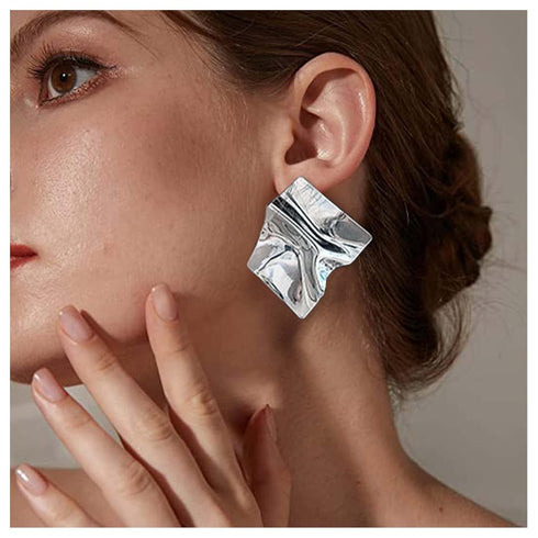 Exaggerated Square Earrings Silver Large Statement Dangle Earrings Punk Metal Square Stud Earrings Irregular Geometric Earrings Jewelry for Women ...