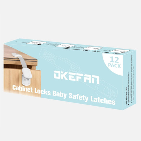 Child Safety Cabinet Strap Locks - OKEFAN 12 Pack Baby Proofing Adhesive Latches for Kids Drawer Cupboard Dishwasher Fridge Oven Door No Drill (Wh...