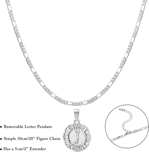 KissYan Initial Necklace For Women,14K Gold Plated Round Letter Pendant Necklace Capital Monogram Necklace Alphabets from A-Z Figaro Chain Necklac...