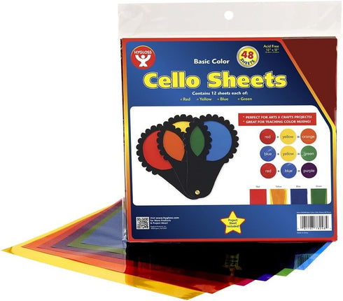 Hygloss Products Cello Sheets - Great for Arts, Crafts, DIY Projects, Classroom Activities, Gift Wrapping And More - 12 x 12 Inches - 4 Colors, 12...