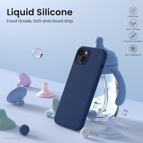 ORNARTO Compatible with iPhone 14 Case 6.1, Slim Liquid Silicone 3 Layers Full Phone Covered Soft Gel Rubber Case Protective Phone Cover 6.1 Inch-...