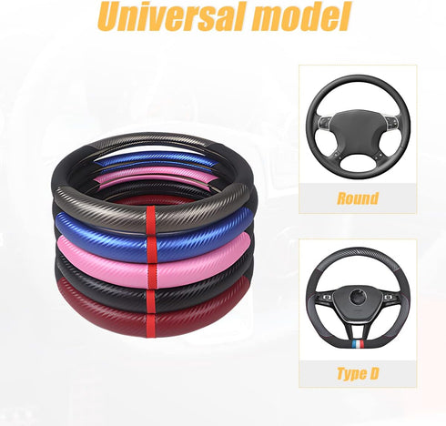 Carbon Fiber Car Steering Wheel Cover, Universal 15 inch Breathable Anti Slip Steering Wheel Covers, Car Interior Accessories for Men and Women, F...