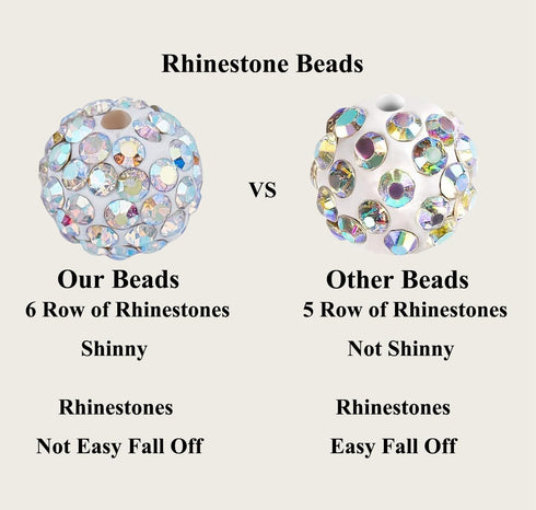 Rhinestone Beads for Jewelry Making 200pcs Mix 10mm Rhinestone Beads for Pens Making Bulk Glitter Sparkle Disco Ball rhinestone Spacer Beads for B...