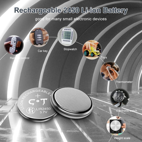 Rechargeable 2450 Battery Charger Kit,Coin Battery Charger with 3.7V High Capacity 120mAh Lir2450 Batteries 4 Pack...