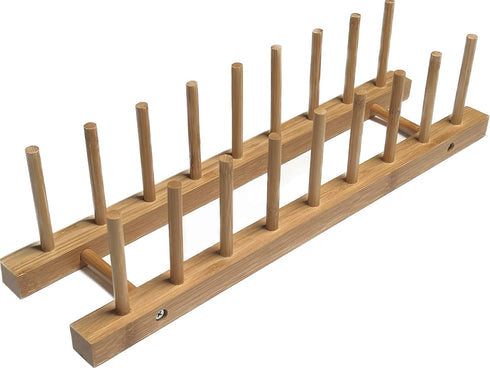 Brown Plate Wood Dish Drying Rack | Kitchen Countertop Plate Drainers | Pot Lid Holder - 17" x 4.5" x 4"...