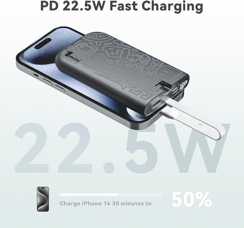 imuto Graffiti Style Portable Charger with Built-in Lightning Cable,22.5W Fast Charging 10000mAh Power Bank LED Display,Travel Essentials,Battery ...