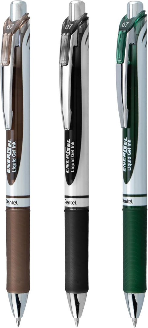 EnerGel RTX Retractable Liquid Gel Pen, 0.7mm, Camo Hue, Sepia, Black, and Forest Green Ink, Pack of 3 Pens (BL77CAMBP3M)...