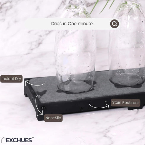 Instant Dry Sink Caddy Organizer, Kitchen Sponge Holder, Bathroom Soap Water Absorbing Stone Drying Tray, Modern Home Countertop Racks (Black, Sil...