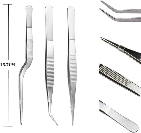 5pc Cooking Tweezers Precision Kitchen Plating Tweezer Stainless Steel Curved Tongs for Baking Decorating Beauty...