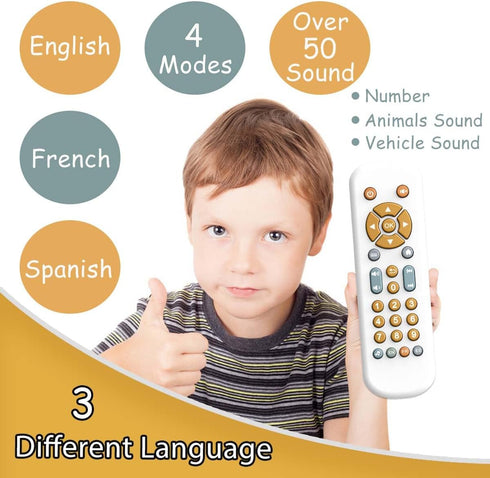 Baby TV Remote Control Toy with Music Sound and Light, Toddler Realistic Play TV Remote Toys Early Educational Learning Toy with 3 Language Musica...