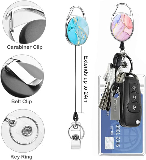 Heavy Duty Retractable Badge Reel with Carabiner Belt Clip Key Ring Cute Badge Holder ID Name Badge Reels for Office Worker Doctor Nurse 3 Pack (M...