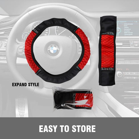 Diamond Leather Steering Wheel Cover,Bling Soft Leather Steering Wheel Cover for Women Girls,Universal 15 Inch Breathable Anti-Slip Car Wheel Prot...