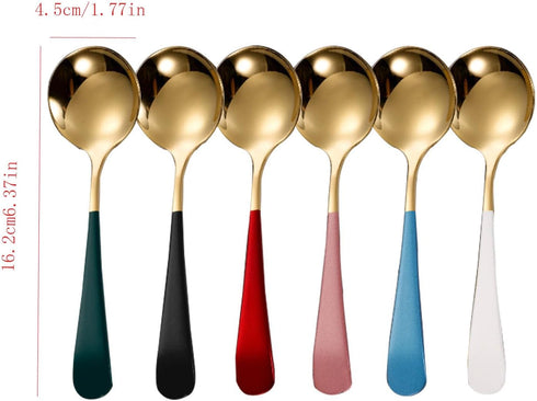 Soup Spoons Stainless Steel 304 Stainless Steel Round Head Spoons Modern Thick Short handle 304 Stainless Spoons Used for Soup, Grain, Dessert, Fr...