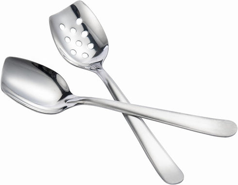 IMEEA Flat Edge Spoon 18/8 Stainless Steel Flat Bottom Serving Spoon for Cooking 8-Inch Slotted Spoon, Set of 2...