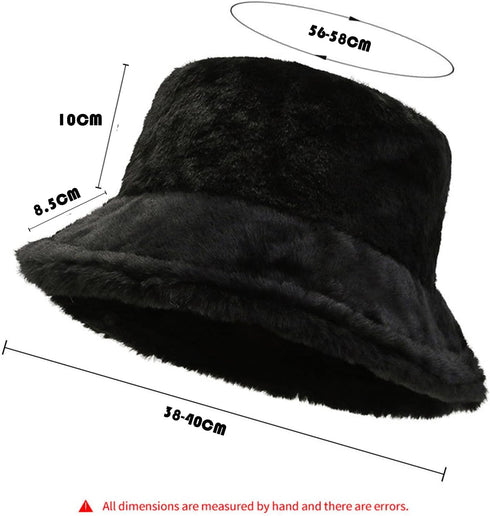 Women Plush Fluffy Bucket Hat Warm Lining Winter Faux Fur Cozy Wide Brim Winter...