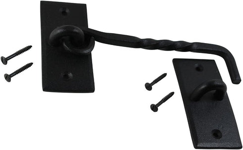 Renovators Supply Manufacturing Hook and Eye Latch 6.5 in. Black Wrought Iron Door Lock Latch/Gate Latch with Mounting Hardware...