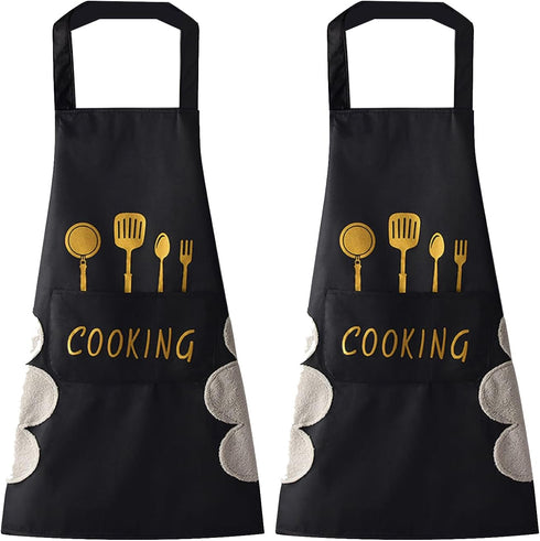 DILLMAN Women Kitchen Apron with Hand Wipe Pockets?Big Pocket,Hand-wiping, Waterproof for Cooking Baking...