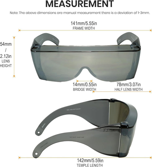 Calabria 3000 Fit Over Safety Glasses Fitover Prescription Eyewear Silver Mirror Men Women Wrap Around Tinted Anti Fog Glare...