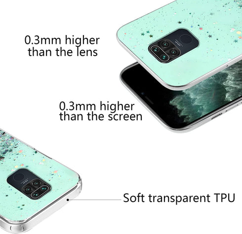 Compatible with Xiaomi Redmi Note 9 Case Glitter Clear Green,Redmi Note 9 Phone Case Silicone Transparent Soft TPU Women Girls Shockproof Protecti...