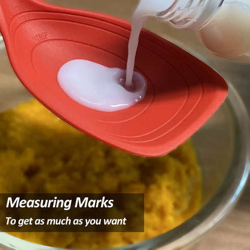 Large Silicone Cooking Spoon, Non-Stick Solid Spoon set with Deep Bolw and Measurement Mark for Mixing, Serving, Draining, Scooping, Scraping, Hea...