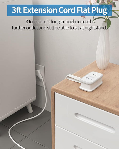 USB C Travel Power Strip, NTONPOWER Flat Plug Power Strip with 3ft Wrapped Around Extension Cord, 2 Outlets 3 USB Ports(1 USB-C) Cruise Ship Appro...