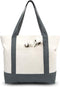 TOPDesign 1-Pack Canvas Tote Bag with an External Pocket, Reusable Grocery Shopping Bag, Top Zipper Closure, Daily Essentials (Grey/Natural)...