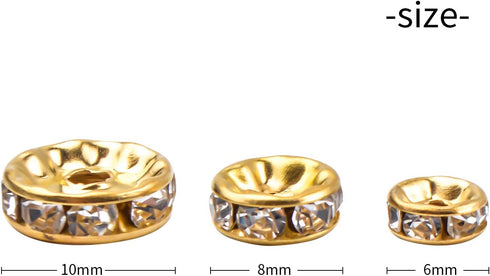 400 Pieces Round Crystal Spacer Beads Rondelle Charm Beads 6mm 8mm 10mm for jewelery Making, Gold Color...