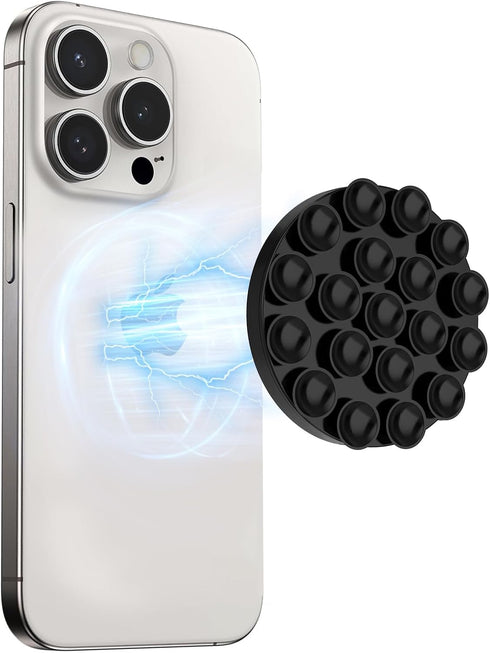 Magnetic Suction Cup Phone Mount, Suction Cup Phone Mount for Mirror Compatible with iPhone MagSafe Phone Case Silicone Suction Cup Phone Grip Hol...