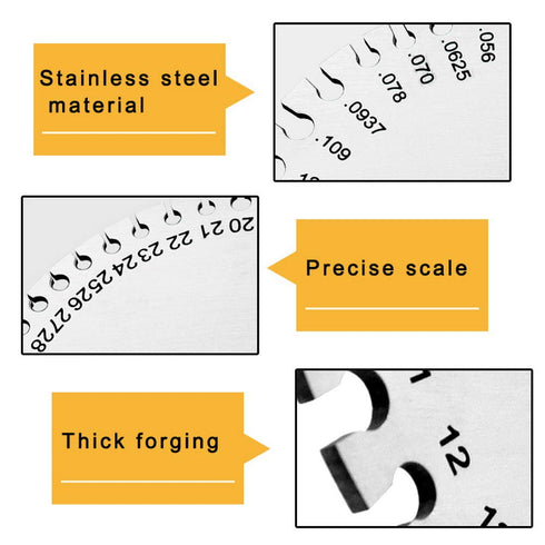 2 Pcs Stainless Steel Thickness Gauges Wire Gauge Measuring Tool, Metal Sheets Welding Tool Round Wire Cable Sheet Thickness Gage and Wire Thickne...
