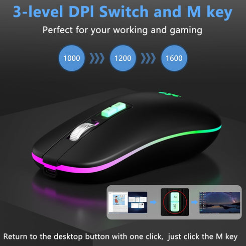 Wireless Mouse, Backlit LED Portable Slim Computer Mouse for Laptop, PC, Computer, MacBook, iPad, Chromebook, Notebook, 2.4G Rechargeable Wireless...