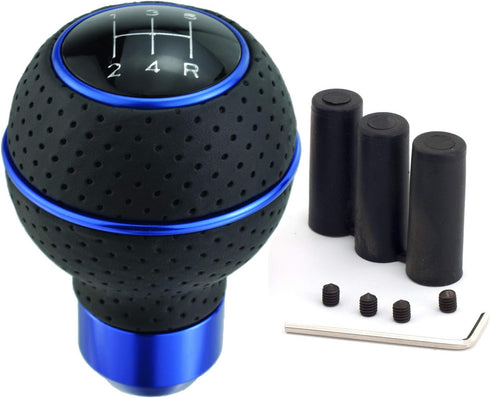 5 Speed Gear Stick Shifter Handle, Leather Covered Aluminum MT Car Shift Knob Fit Most Manual Transmissions, Blue...