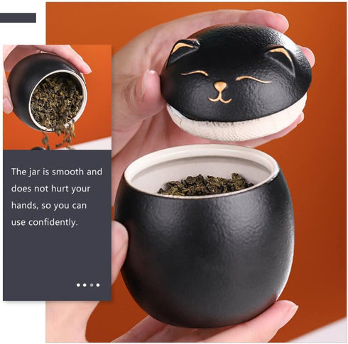 Angoily Ceramic Jar, 160ml Food Storage Containers Japanese Lucky Cat Tea Canister Maneki, Ceramics Tea with Lid, Tea Jar for Coffee Candy Chocola...
