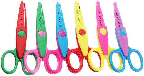 Jialeey Plastic Kids Design Safety Art Scissors Creative Crafts Scissors Paper Scrapbooking Decorative Wave Lace Edge Cutters Set 6 PCS...