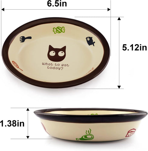 Oval Ceramic Cat Food Bowl,Cute Cartoon Pattern, Dog& Cat Basic Bowl, Small Pet Feeding Dishes for Cat, Kitten, Small Dog, Dishwasher Safe…...