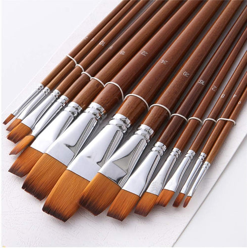 Paint Brushes Nylon Hair 13pcs Flat Head Long Handle Acrylic Paint Brush Set for Canvas Painting Oil Paint Professional Painting Kits (Flat 13pcs ...