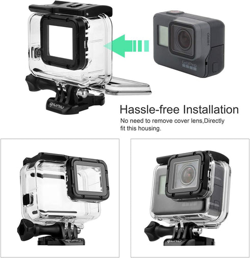 Waterproof housing case for GroPro Hero 5 6 7 Black action camera with underwater photography filters - Red, Light Red and Magenta; Straight-in De...