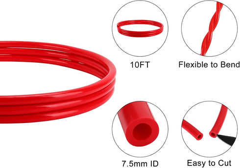 Beer CO2 Gas Line Kit - 10ft PVC CO2 Tubing Hose & 4PCS Stainless Steel Hose Clamp Solid Red Non-toxic Odorless Bendable Keg CO2 Line for 5/16’’ B...